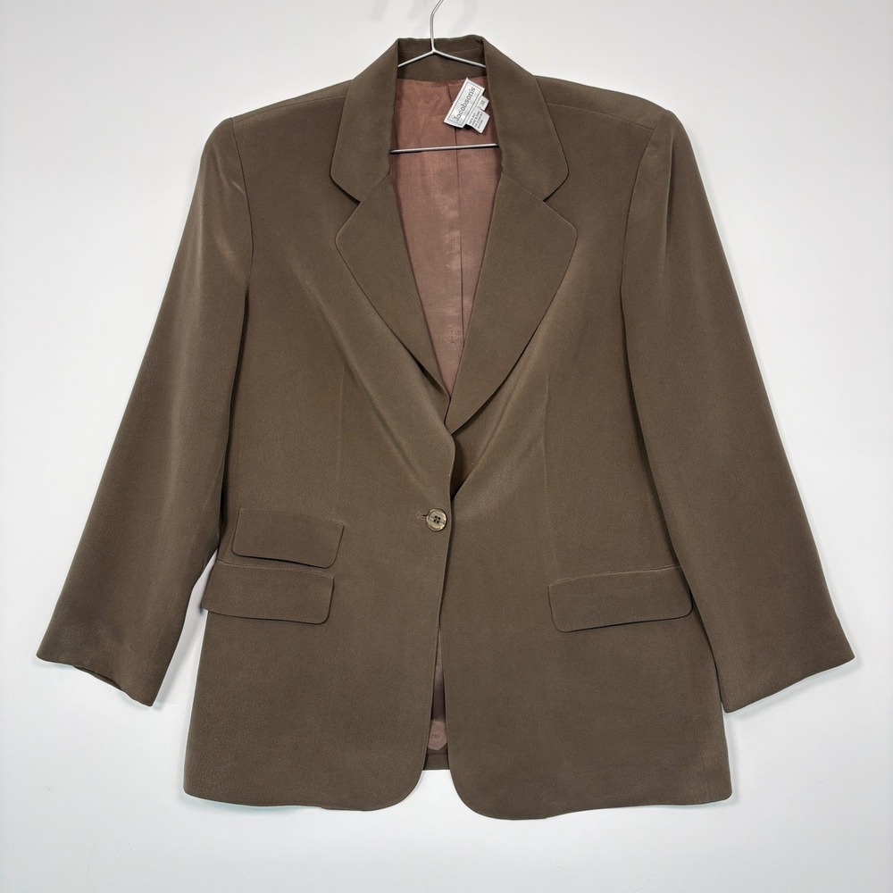 Jacobson's Women Blazer 14 Brown 100% Silk Vintage Single Button Professional